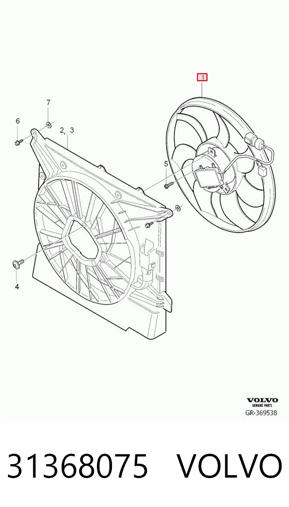 31368075 Volvo Ventilador elétrico de esfriamento montado (motor + roda de aletas)