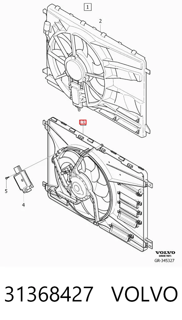 31368427 Volvo Difusor do radiador de esfriamento, montado com motor e roda de aletas
