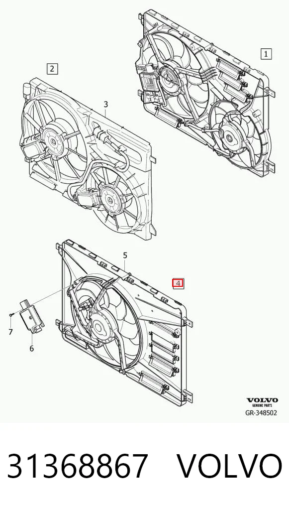 31368867 Volvo Difusor do radiador de esfriamento, montado com motor e roda de aletas