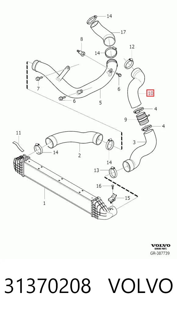 31370208 Volvo Mangueira (cano derivado) de intercooler