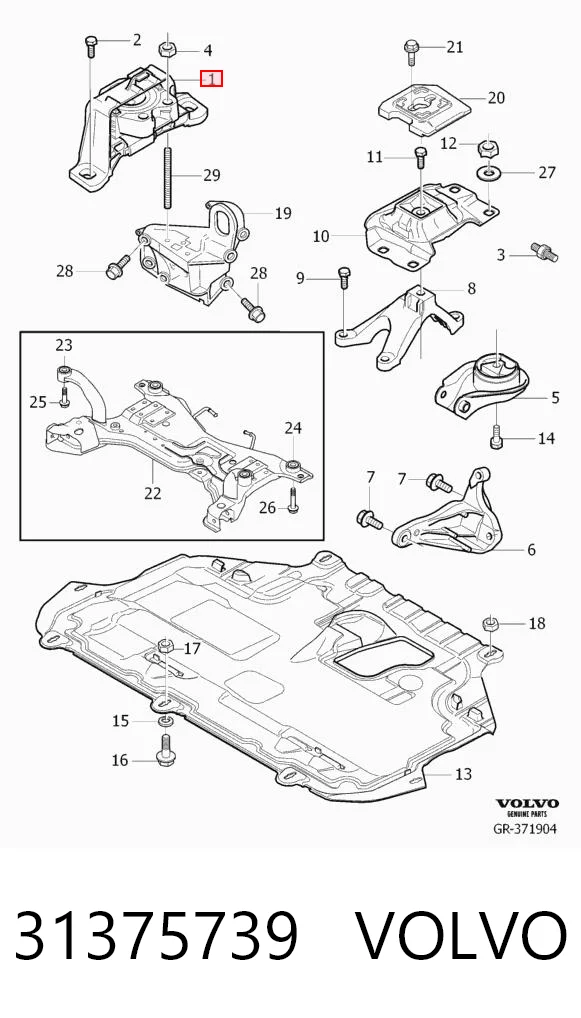 31375739 Volvo Coxim (suporte) direito de motor