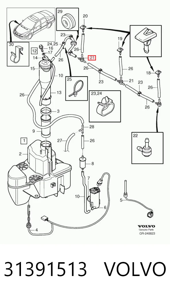 31391513 Volvo União em T do sistema de lavador de pára-brisas