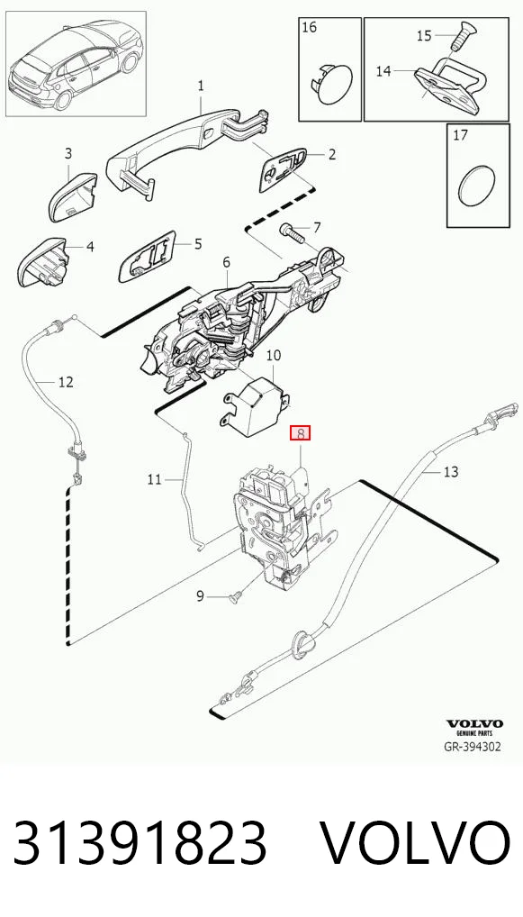 31391823 Volvo Fecho da porta dianteira direita
