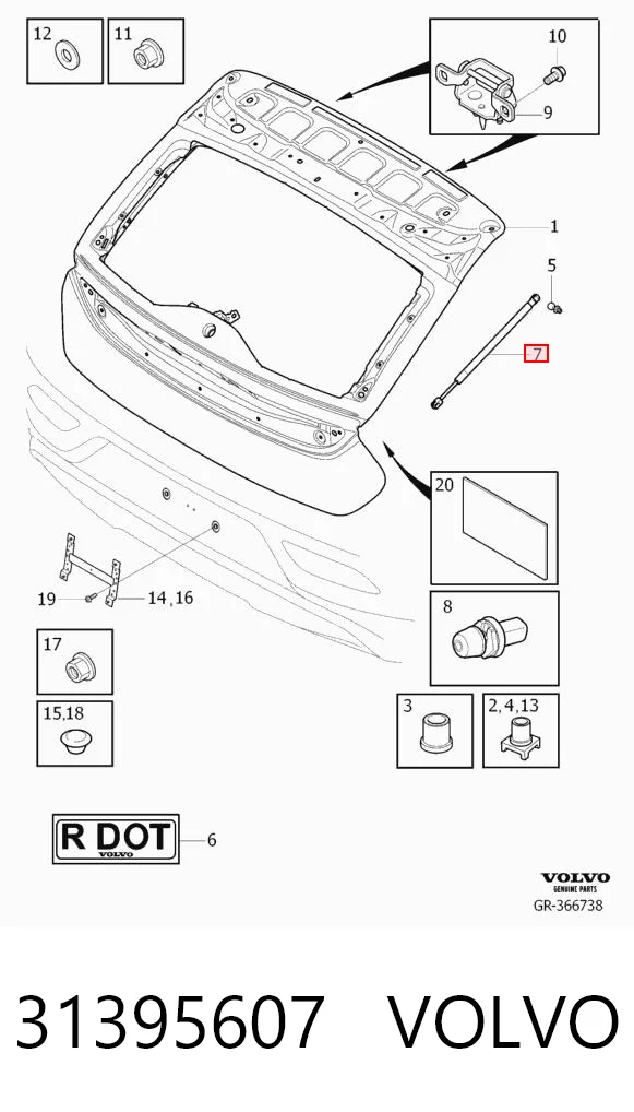 31395607 Volvo Amortecedor de tampa de porta-malas (de 3ª/5ª porta traseira)