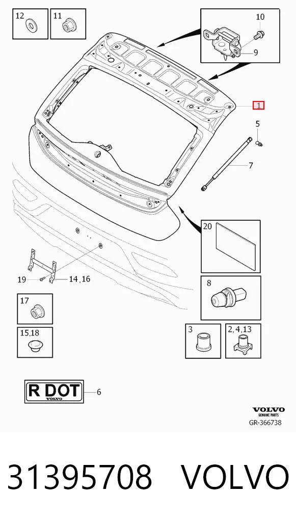 Porta traseira (3ª/5ª porta-malas (tampa de alcapão) para Volvo V40  525, 526