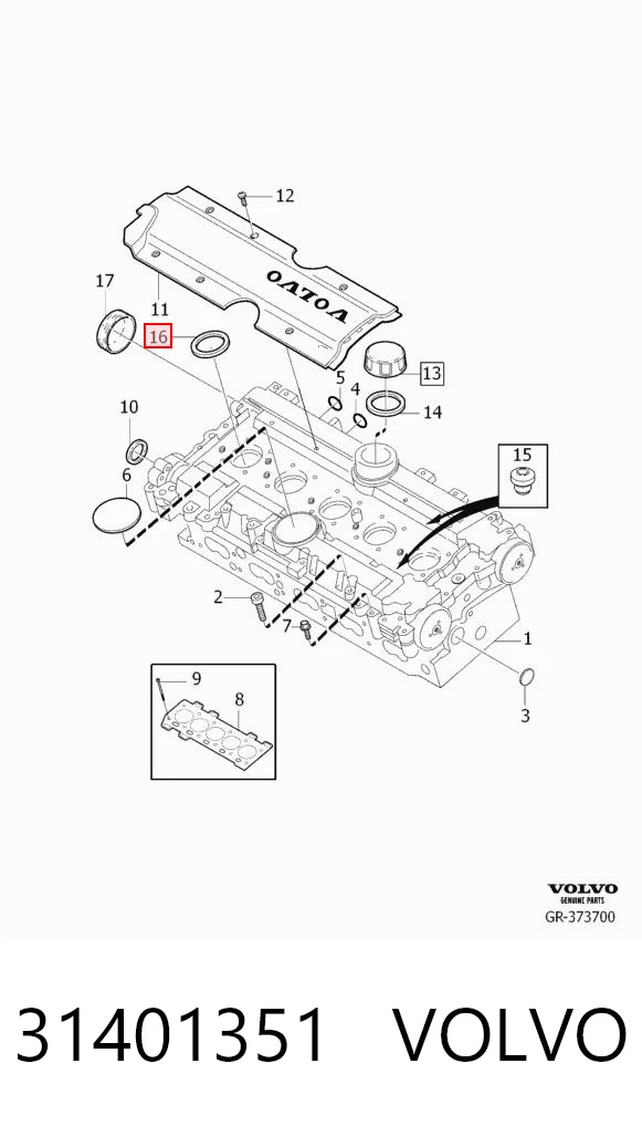 31401351 Volvo Vedante da tampa de válvulas de motor, anel