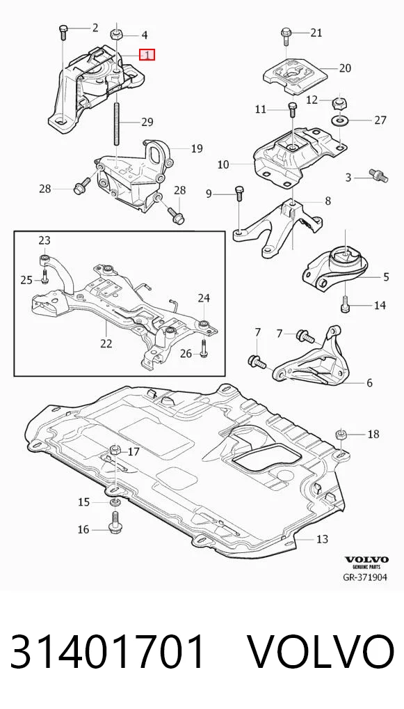31401701 Volvo Coxim (suporte) direito dianteiro de motor