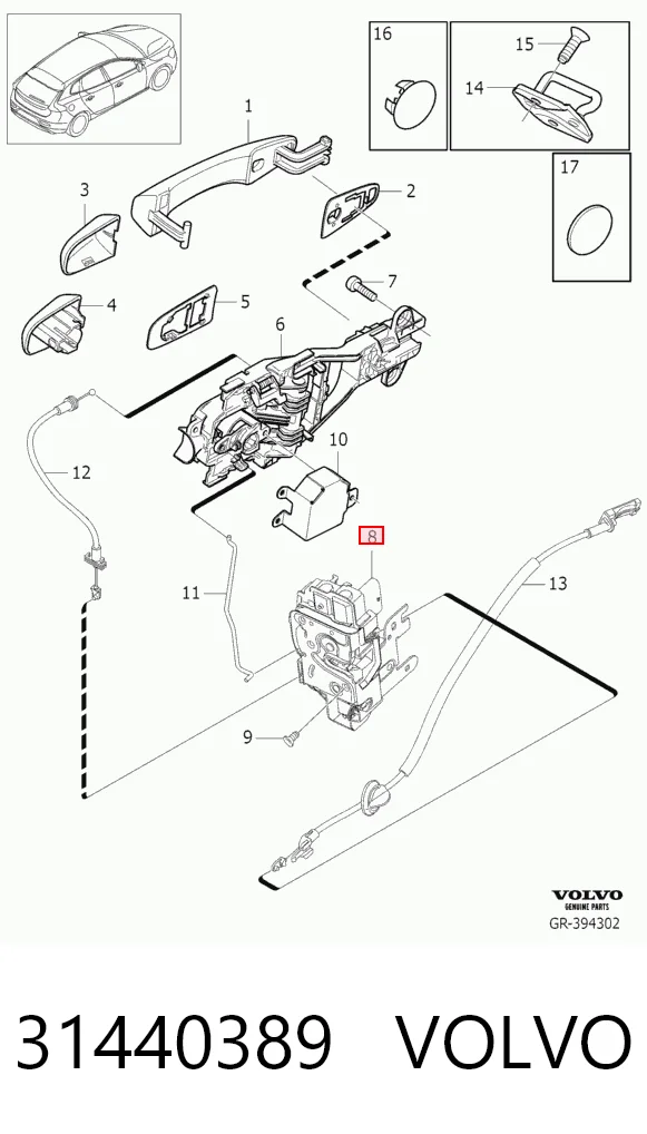 31440389 Volvo Fecho da porta dianteira esquerda