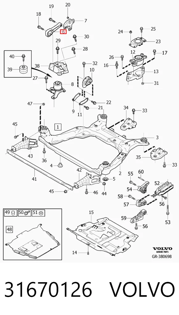 31670126 Volvo Coxim (suporte) direito de motor