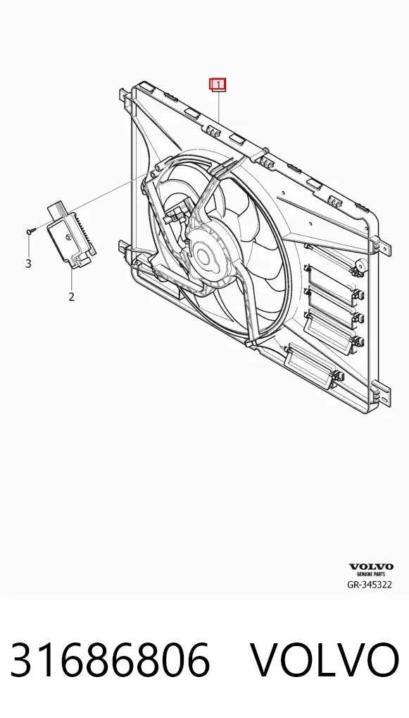 31686806 Volvo Difusor do radiador de esfriamento, montado com motor e roda de aletas