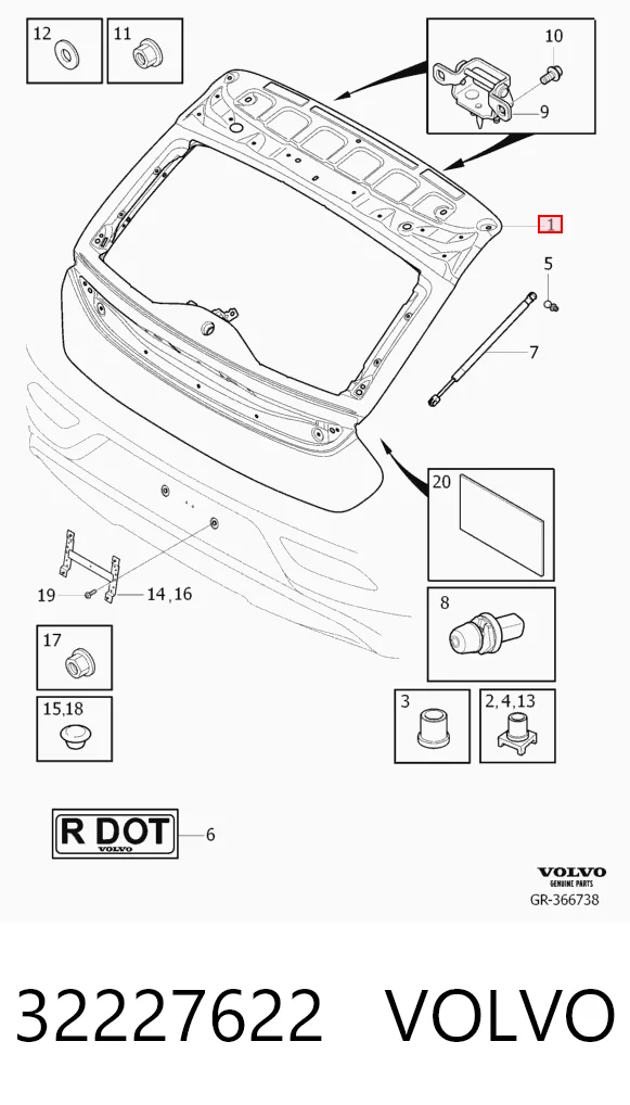  Porta traseira (3ª/5ª porta-malas (tampa de alcapão) Volvo V40 hatchback (525, 526) (2012 - 2019) 