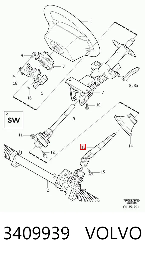3409939 Volvo Cremalheira da direção
