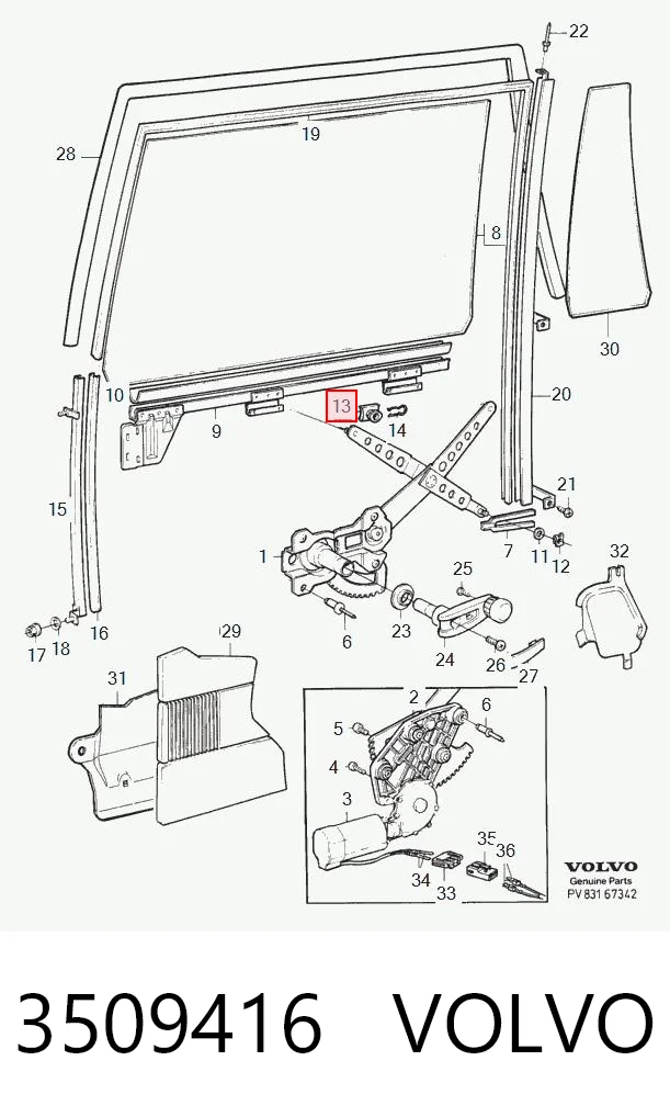 3509416 Volvo Corrediça dianteira de acionamento de vidro