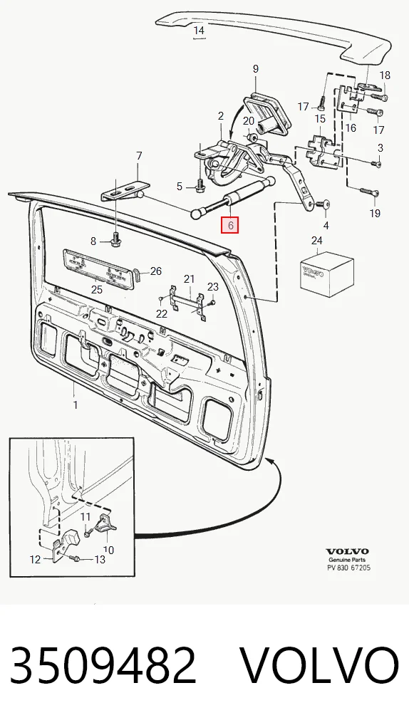 3509482 Volvo Amortecedor de tampa de porta-malas (de 3ª/5ª porta traseira)