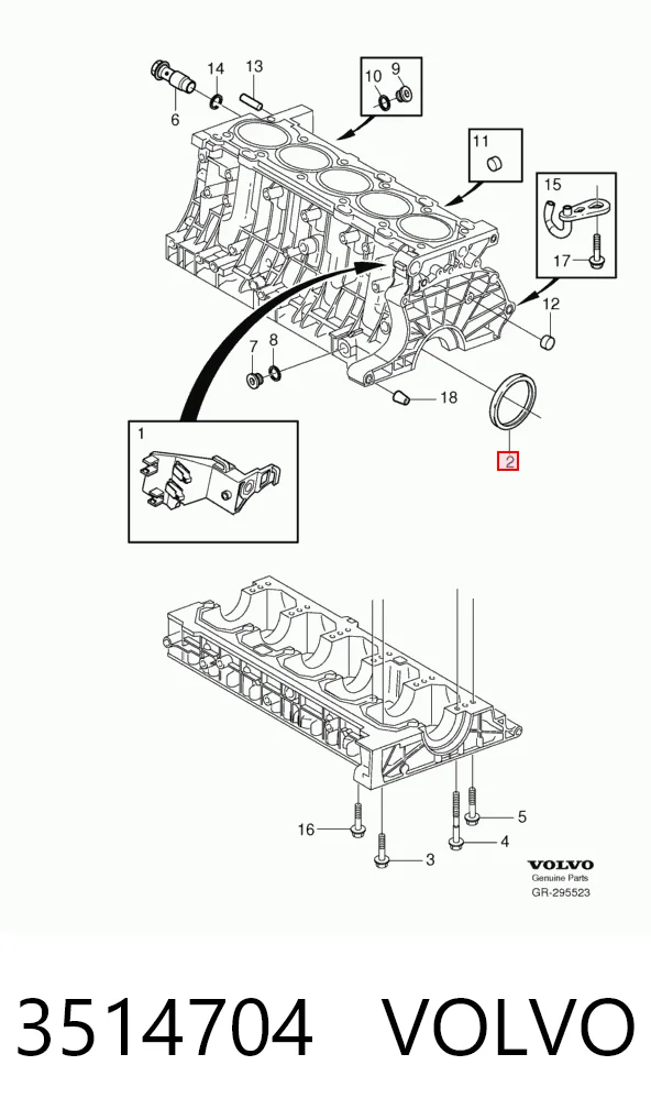 Vedação traseira de cambota de motor Volvo S60 III 224