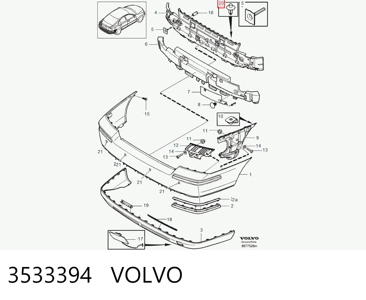 3533394 Volvo Cápsula (prendedor) de fixação do forro do pára-choque do pára-lama dianteiro