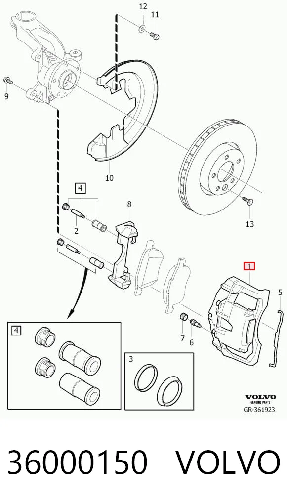 36000150 Volvo Suporte do freio dianteiro direito