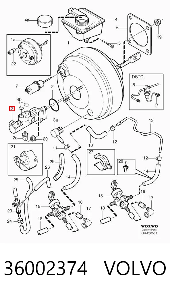 Cilindro mestre do freio Volvo S60 I RS, RH