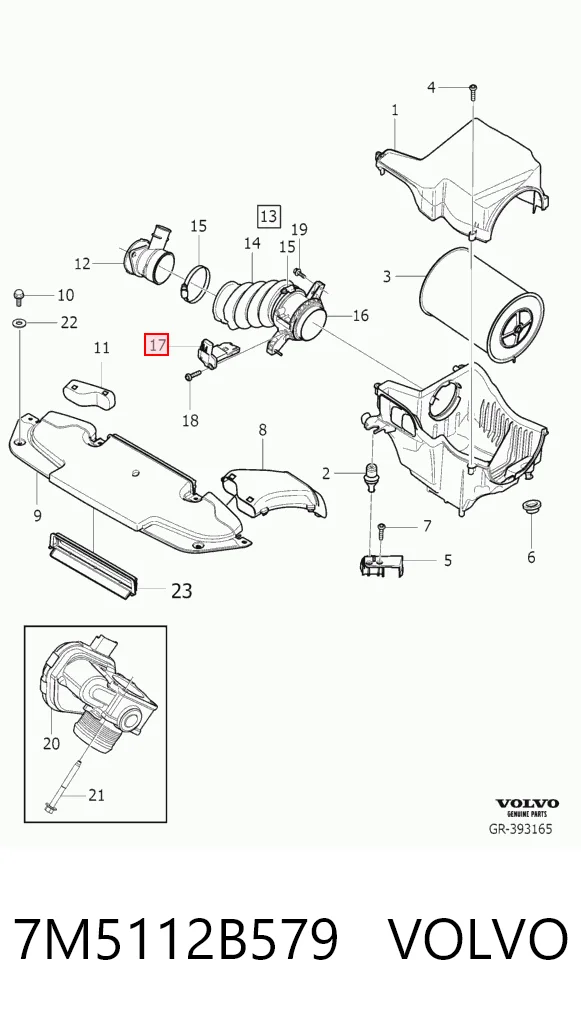 7M5112B579 Volvo Sensor de fluxo (consumo) de ar, medidor de consumo M.A.F. - (Mass Airflow)