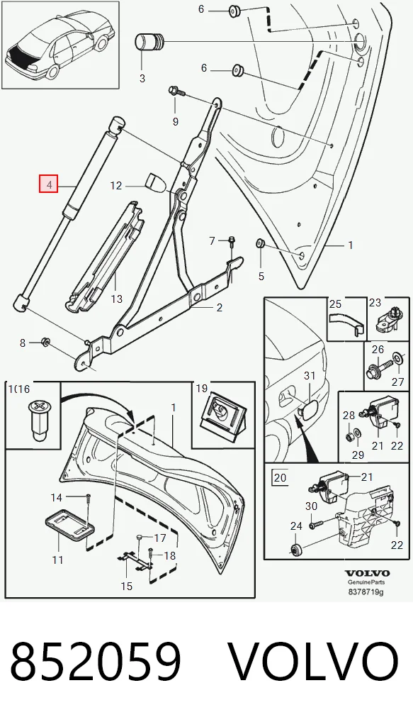 Amortecedor de tampa de porta-malas (de 3ª/5ª porta traseira) Volvo S40 I VS