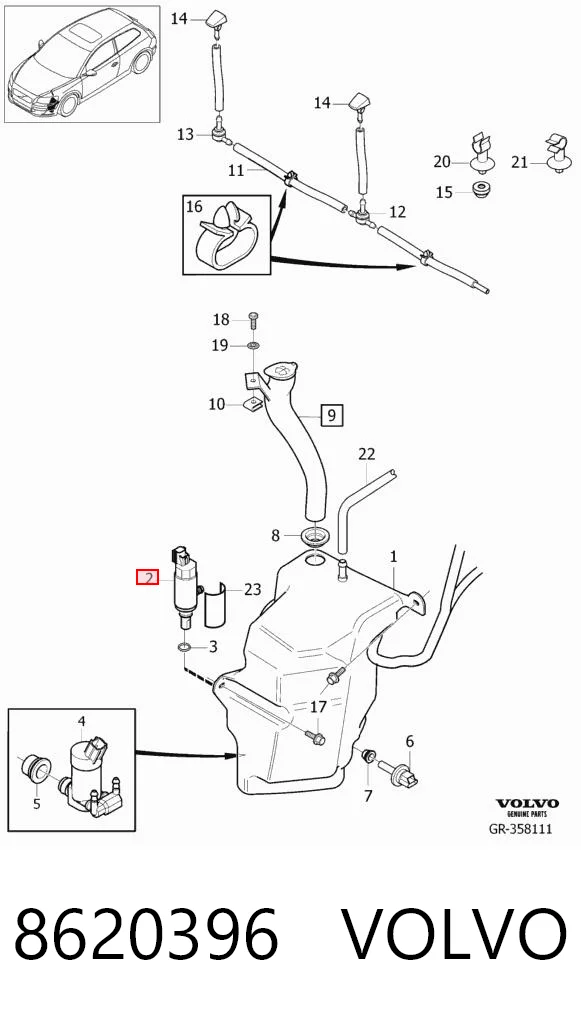 8620396 Volvo Bomba de motor de fluido para lavador de vidro dianteiro
