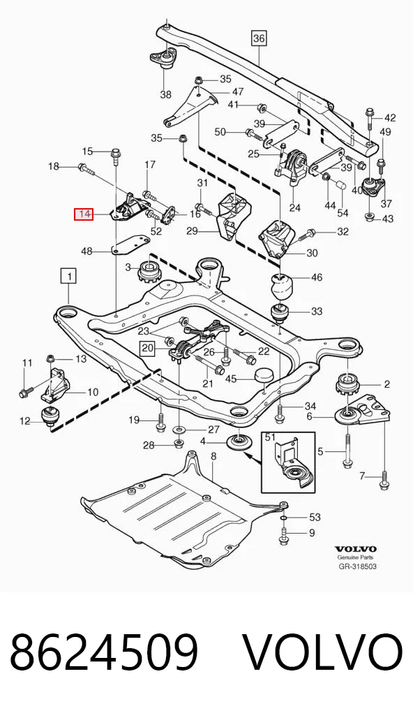 8624509 Volvo Coxim (suporte) direito de motor