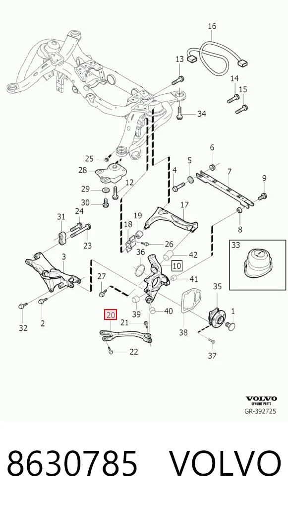 8630785 Volvo Braço oscilante (tração) longitudinal inferior direito de suspensão traseira