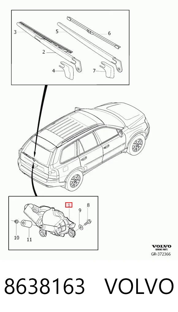 8638163 Volvo Motor de limpador pára-brisas de vidro traseiro
