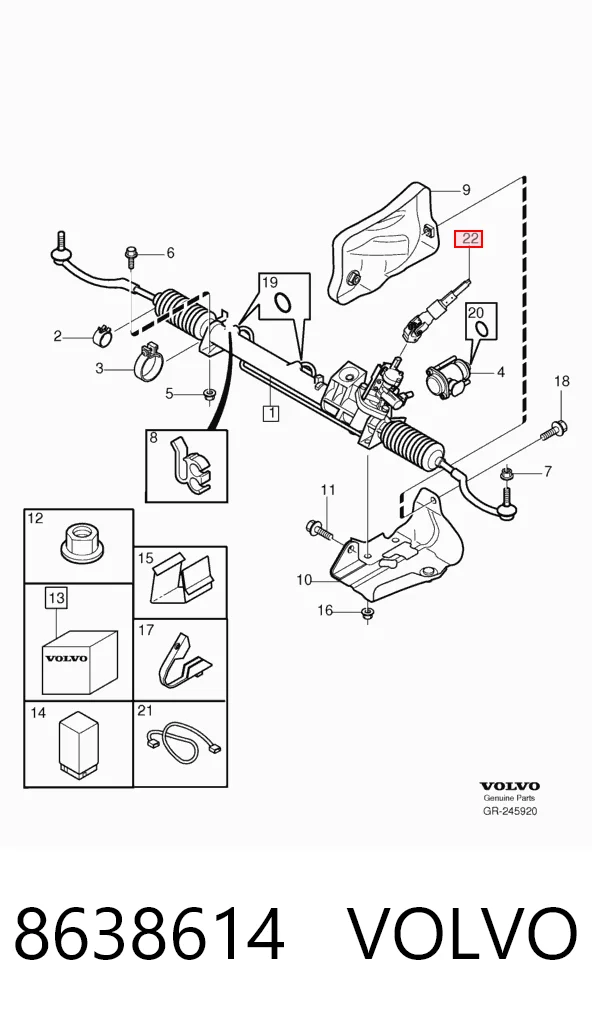 8638614 Volvo Cremalheira da direção