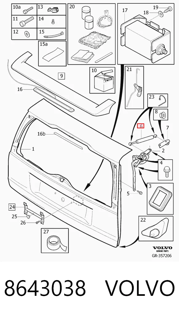 8643038 Volvo Amortecedor de tampa de porta-malas (de 3ª/5ª porta traseira)