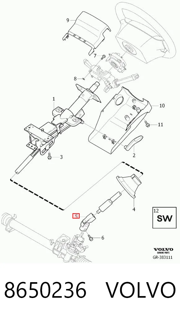 8650236 Volvo Junta universal inferior da árvore da coluna de direção