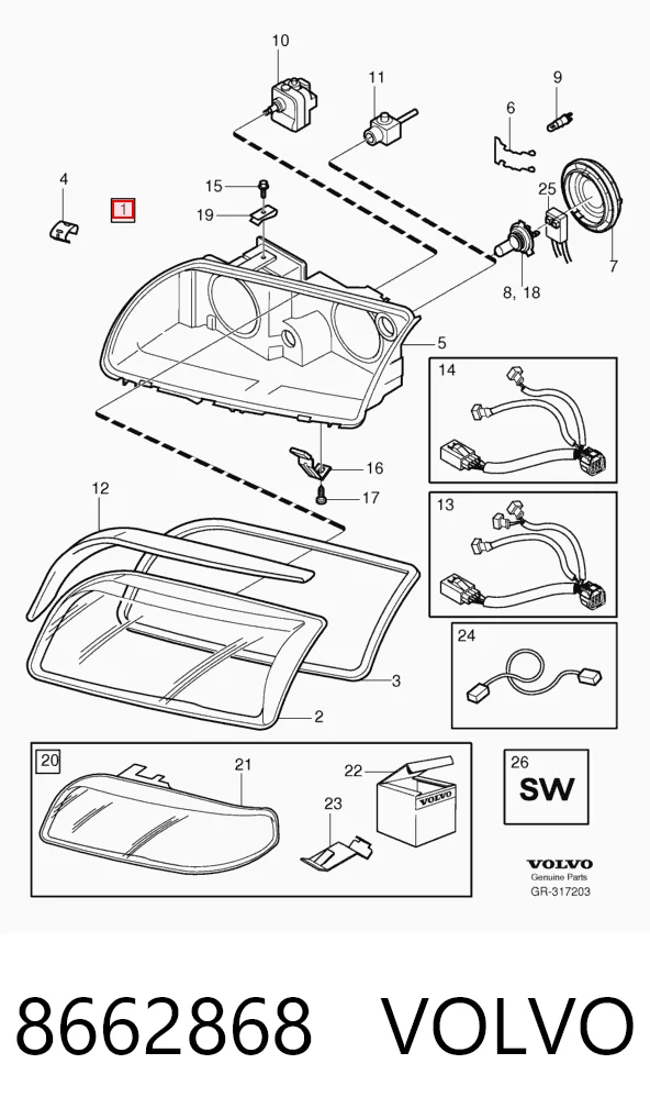 Luz direita Volvo S80 I TS, TH, KV