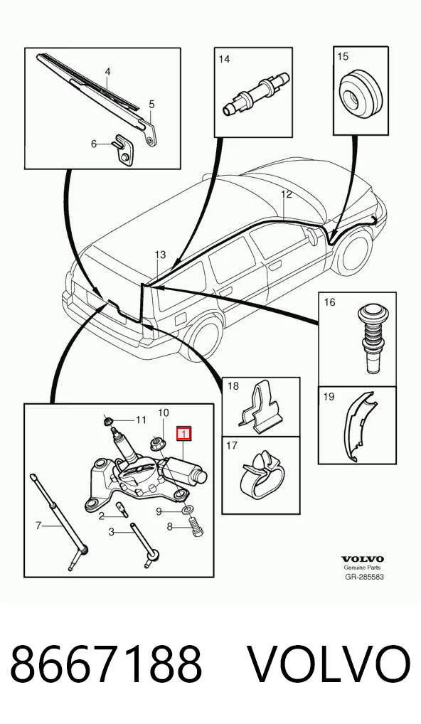 8667188 Volvo Motor de limpador pára-brisas de vidro traseiro