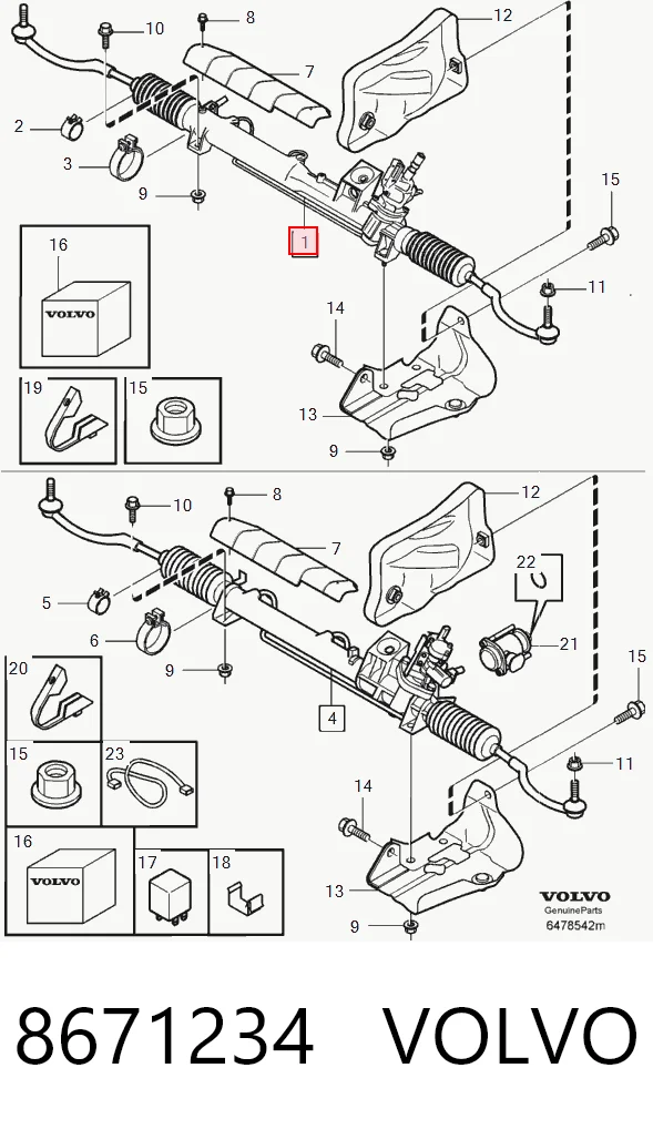 Cremalheira da direção para Volvo S60 I RS, RH