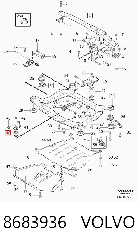 8683936 Volvo Coxim (suporte) direito dianteiro de motor