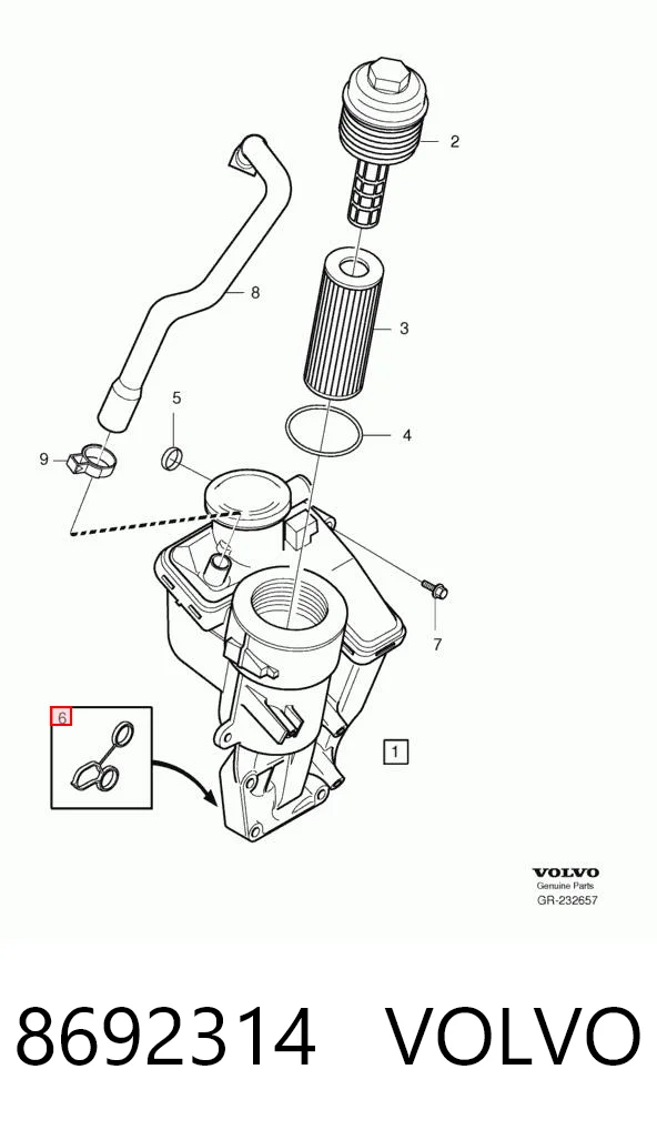 8692314 Volvo Vedante de adaptador do filtro de óleo