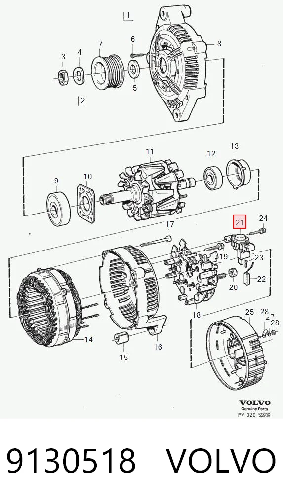 9130518 Volvo Relê-regulador do gerador (relê de carregamento)