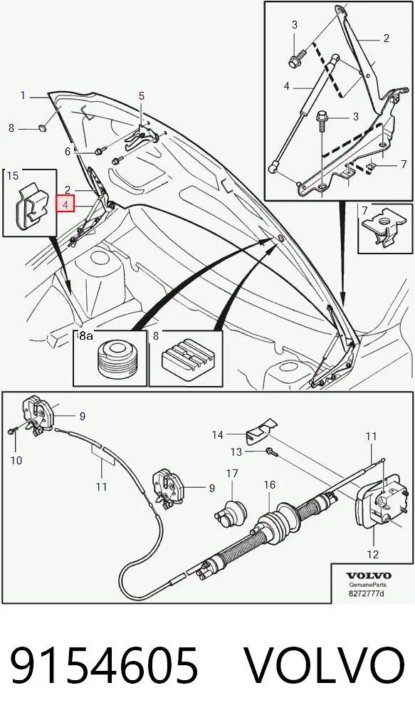 9154605 Volvo Amortecedor da capota