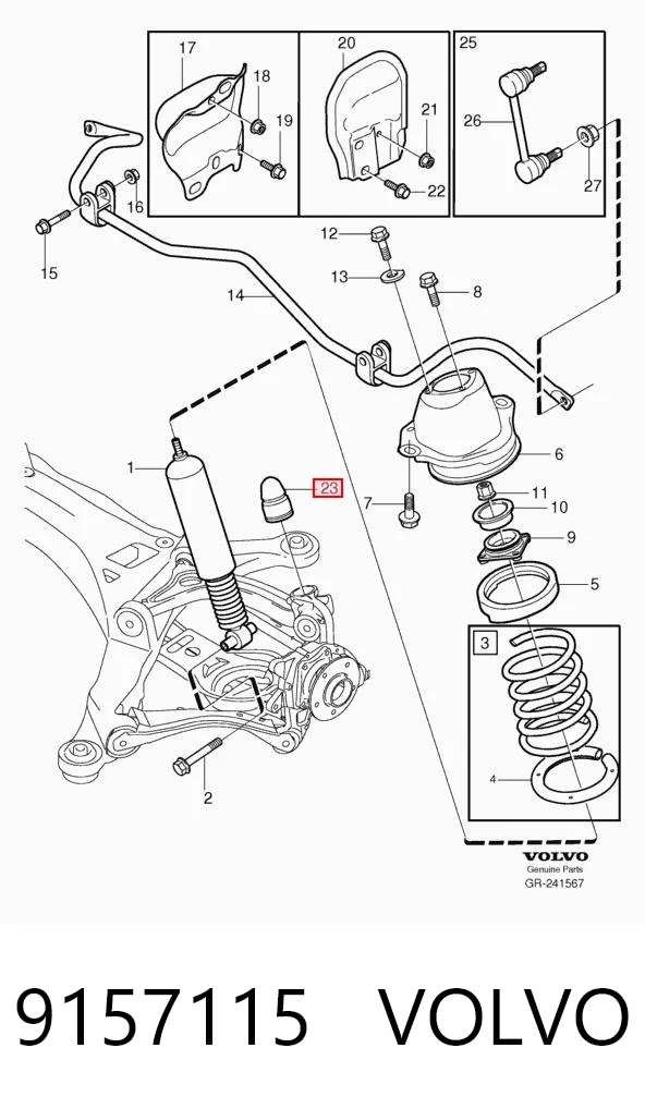 9157115 Volvo Pára-choque (grade de proteção) de amortecedor traseiro