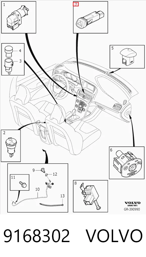 Botão de ativação do sinal de emergência Volvo XC90  
