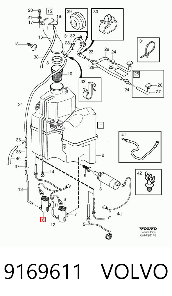9169611 Volvo Bomba de motor de fluido para lavador de vidro dianteiro