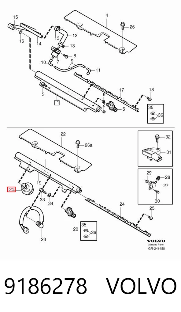 Regulador de pressão de combustível na régua de injectores para Volvo S40 II MS