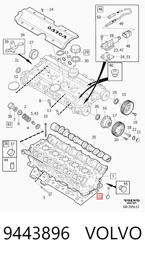 9443896 Volvo Vedante de cabeça de motor (CBC)