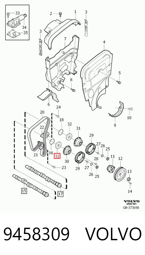 9458309 Volvo Vedação da árvore distribuidora de motor