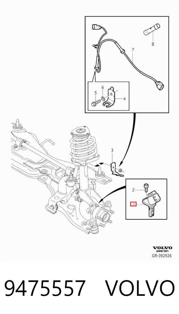 9475557 Volvo Sensor dianteiro de ABS