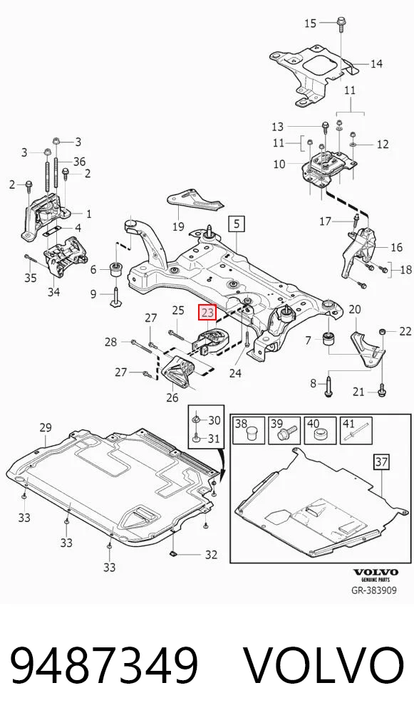 9487349 Volvo Coxim (suporte) traseiro de motor