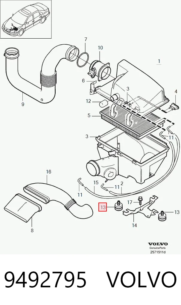 9492795 Volvo Coxim de caixa de filtro de ar