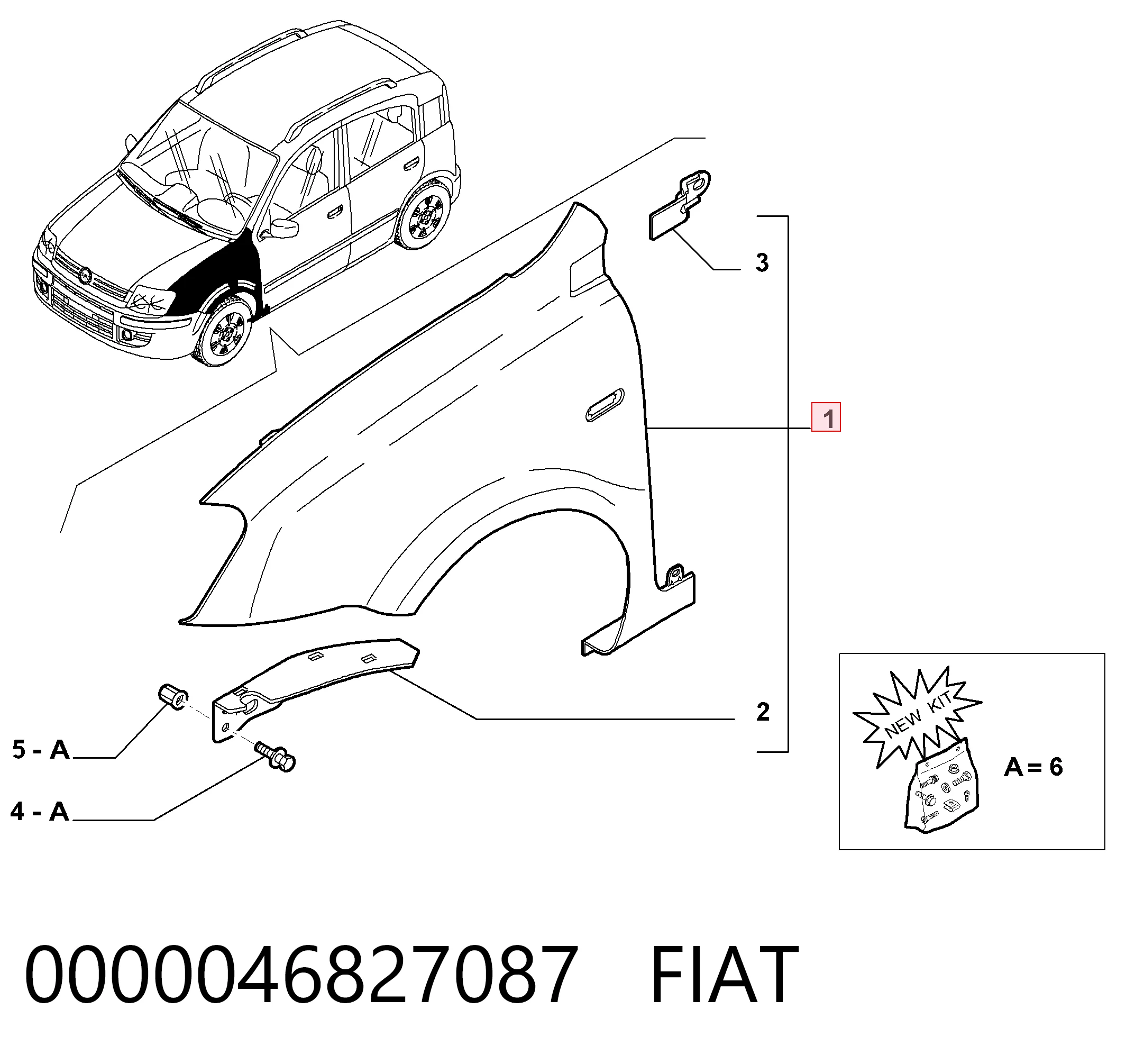  Pára-lama dianteiro direito Fiat Panda II hatchback (169A) (2003 - 2013) II
