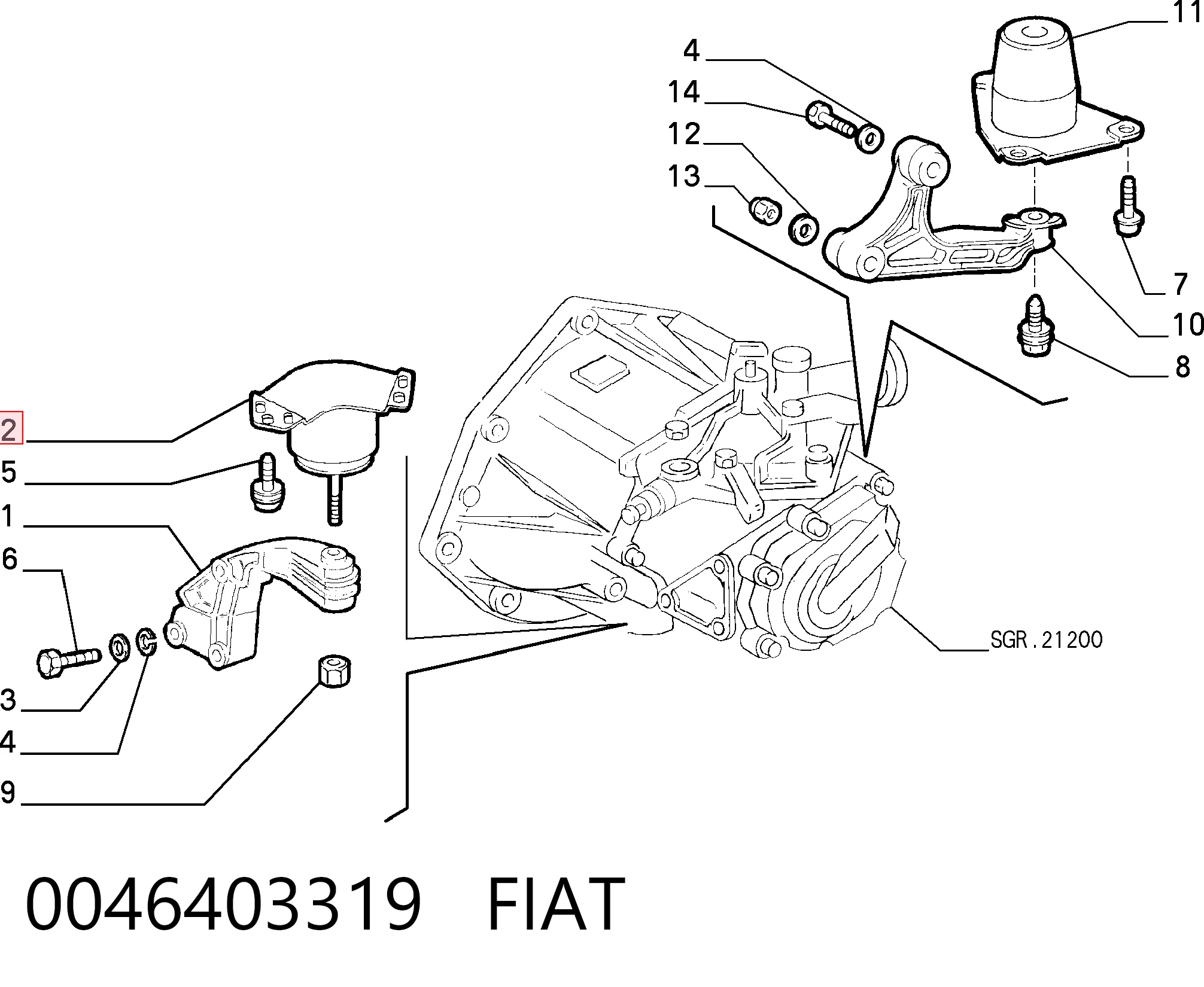 Coxim de transmissão (suporte da caixa de mudança) para Fiat Punto 176C