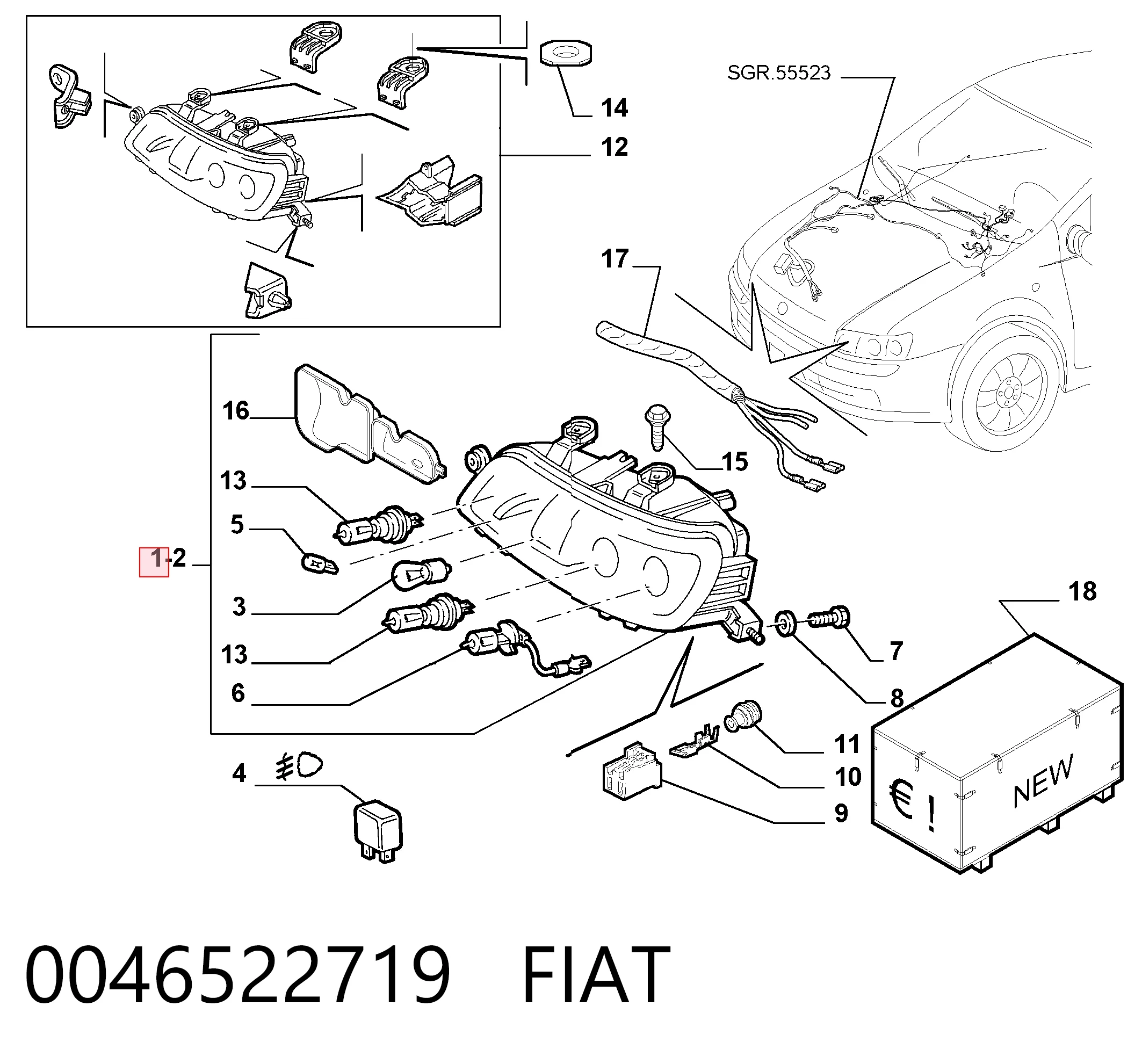 Luz direita Fiat Punto preço, a partir de 46,55 USD